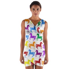 Colorful Horse Background Wallpaper Wrap Front Bodycon Dress by Hannah976