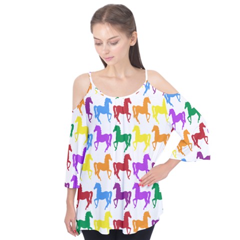 Colorful Horse Background Wallpaper Flutter Sleeve T-shirt  by Hannah976