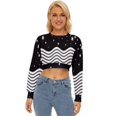 Black And White Waves And Stars Abstract Backdrop Clipart Lightweight Long Sleeve Sweatshirt by Hannah976