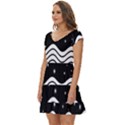 Black And White Waves And Stars Abstract Backdrop Clipart Short Sleeve Tiered Mini Dress View2