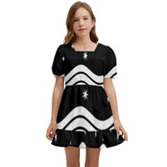 Black And White Waves And Stars Abstract Backdrop Clipart Kids  Short Sleeve Dolly Dress by Hannah976