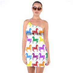 Colorful Horse Background Wallpaper One Shoulder Ring Trim Bodycon Dress by Hannah976