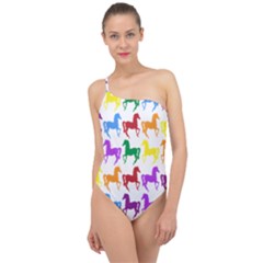 Colorful Horse Background Wallpaper Classic One Shoulder Swimsuit by Hannah976