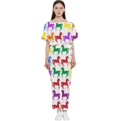 Colorful Horse Background Wallpaper Batwing Lightweight Chiffon Jumpsuit by Hannah976