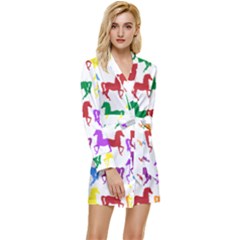 Colorful Horse Background Wallpaper Long Sleeve Satin Robe by Hannah976