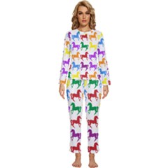 Colorful Horse Background Wallpaper Womens  Long Sleeve Lightweight Pajamas Set by Hannah976