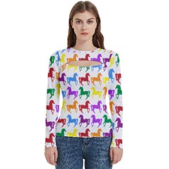 Colorful Horse Background Wallpaper Women s Cut Out Long Sleeve T-shirt by Hannah976