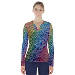 Bubbles Rainbow Colourful Colors V-neck Long Sleeve Top by Hannah976