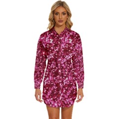 Pink Glitter Womens Long Sleeve Shirt Dress