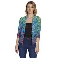 Bubbles Rainbow Colourful Colors Women s Draped Front 3/4 Sleeve Shawl Collar Jacket by Hannah976