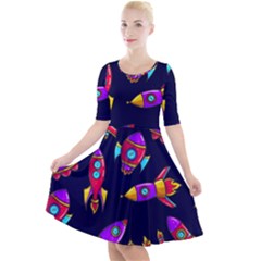 Space Patterns Quarter Sleeve A-line Dress by Hannah976