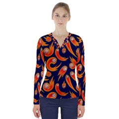 Space Patterns Pattern V-neck Long Sleeve Top by Hannah976