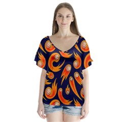 Space Patterns Pattern V-neck Flutter Sleeve Top by Hannah976