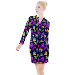 Space Patterns Button Long Sleeve Dress by Hannah976