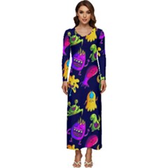 Space Patterns Long Sleeve Longline Maxi Dress by Hannah976