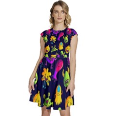 Space Patterns Cap Sleeve High Waist Dress by Hannah976