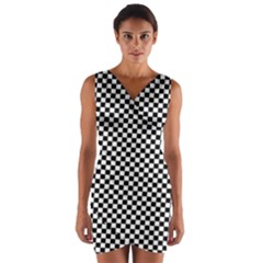 Black And White Checkerboard Background Board Checker Wrap Front Bodycon Dress by Hannah976