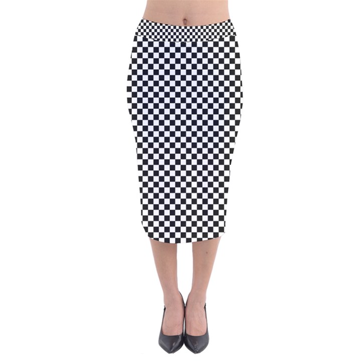 Black And White Checkerboard Background Board Checker Velvet Midi Pencil Skirt