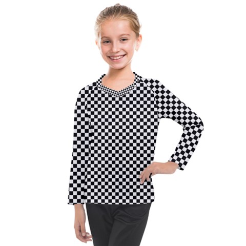 Black And White Checkerboard Background Board Checker Kids  Long Mesh T-shirt by Hannah976