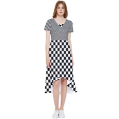 Black And White Checkerboard Background Board Checker High Low Boho Dress by Hannah976