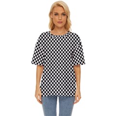 Black And White Checkerboard Background Board Checker Oversized Basic T-shirt by Hannah976