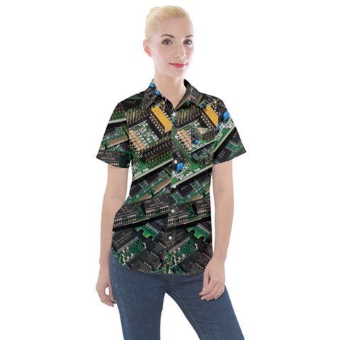 Computer Ram Tech - Women s Short Sleeve Pocket Shirt by Hannah976