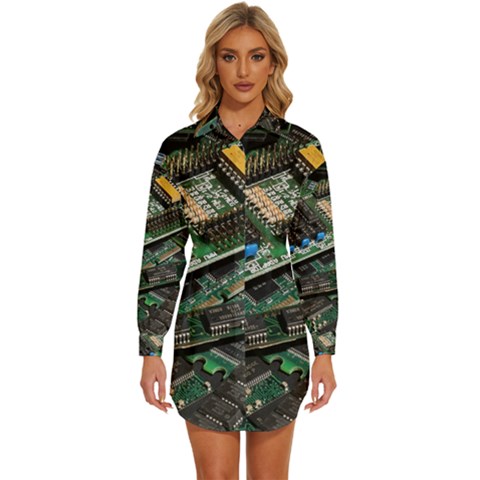 Computer Ram Tech - Womens Long Sleeve Shirt Dress by Hannah976