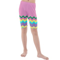 Easter Chevron Pattern Stripes Kids  Mid Length Swim Shorts by Hannah976