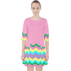 Easter Chevron Pattern Stripes Quarter Sleeve Pocket Dress by Hannah976