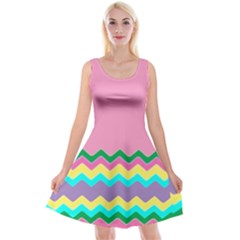 Easter Chevron Pattern Stripes Reversible Velvet Sleeveless Dress by Hannah976