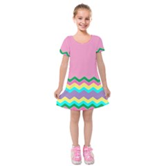 Easter Chevron Pattern Stripes Kids  Short Sleeve Velvet Dress by Hannah976