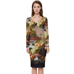 Abundance Of Fruit Severin Roesen Long Sleeve V-neck Bodycon Dress  by Hannah976