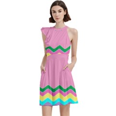 Easter Chevron Pattern Stripes Cocktail Party Halter Sleeveless Dress With Pockets by Hannah976