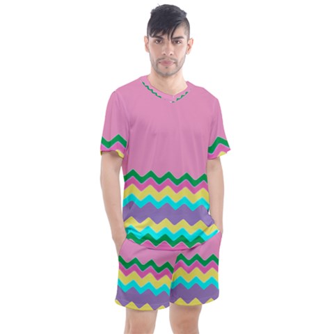 Easter Chevron Pattern Stripes Men s Mesh T-shirt And Shorts Set by Hannah976