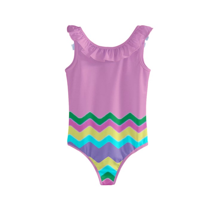 Easter Chevron Pattern Stripes Kids  Frill Swimsuit