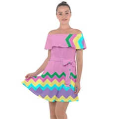 Easter Chevron Pattern Stripes Off Shoulder Velour Dress by Hannah976