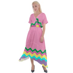 Easter Chevron Pattern Stripes Cross Front Sharkbite Hem Maxi Dress by Hannah976