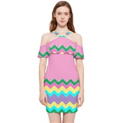 Easter Chevron Pattern Stripes Shoulder Frill Bodycon Summer Dress by Hannah976