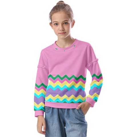 Easter Chevron Pattern Stripes Kids  Long Sleeve T-shirt With Frill  by Hannah976