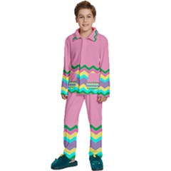 Easter Chevron Pattern Stripes Kids  Long Sleeve Velvet Pajamas Set