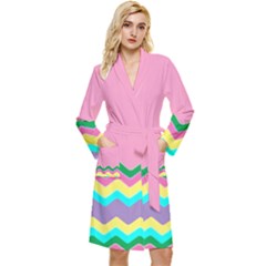 Easter Chevron Pattern Stripes Long Sleeve Velvet Robe by Hannah976