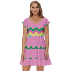 Easter Chevron Pattern Stripes Short Sleeve Tiered Mini Dress by Hannah976