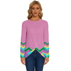 Easter Chevron Pattern Stripes Long Sleeve Crew Neck Pullover Top by Hannah976