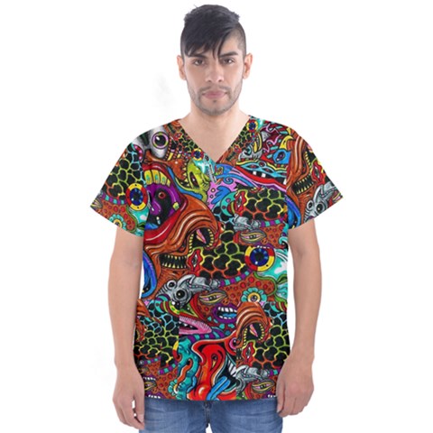 Vector Art Pattern - Men s V-neck Scrub Top by Hannah976