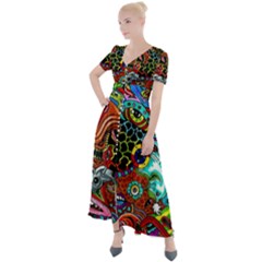 Vector Art Pattern - Button Up Short Sleeve Maxi Dress by Hannah976