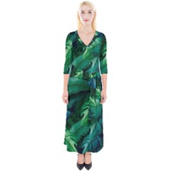 Tropical Green Leaves Background Quarter Sleeve Wrap Maxi Dress by Hannah976