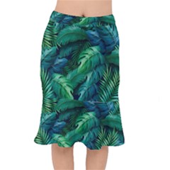 Tropical Green Leaves Background Short Mermaid Skirt by Hannah976