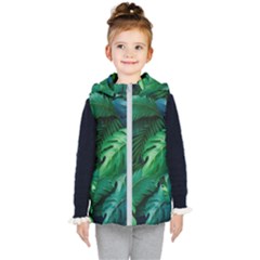 Tropical Green Leaves Background Kids  Hooded Puffer Vest by Hannah976