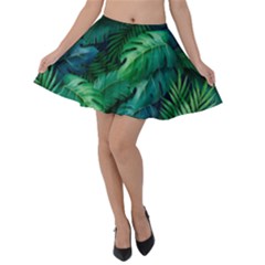 Tropical Green Leaves Background Velvet Skater Skirt by Hannah976