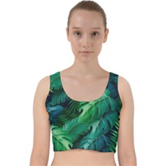 Tropical Green Leaves Background Velvet Racer Back Crop Top by Hannah976